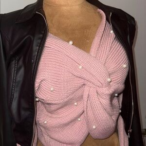 Pink Pearl-Embellished Women's Sweater